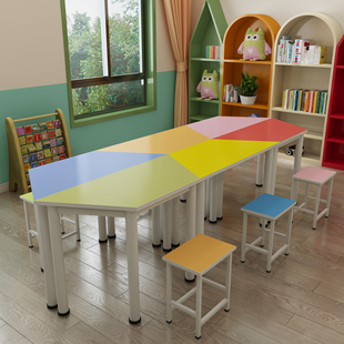 梯形桌幼儿园课桌椅，学校美术桌儿童手工，绘画培训桌椅会议桌阅览桌