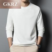 纯白色长袖卫衣男羊毛，2023秋冬季打底衫，高端内衬男士t恤