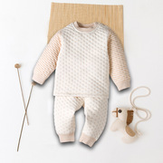 童装彩棉宝宝秋冬保暖内衣套装婴幼儿夹棉肩开扣两件套加厚
