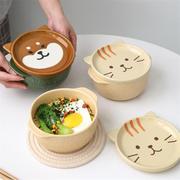 日式柴犬泡面碗带盖大容量碗宿舍用学生可微波方便面双耳陶瓷碗
