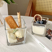 创意方形玻璃杯简约ins酸奶甜品，布丁杯家用冰淇淋雪糕杯蛋糕杯子