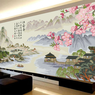江南春十字绣2024线绣大幅中国风，古典山水风景，画大幅客厅满绣