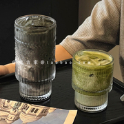 中式设计款可叠浮雕太阳花玻璃杯，冷饮气泡果汁杯复古冰美式咖啡杯