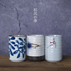 和风四季釉下彩日式陶瓷螺纹水杯 手绘茶杯直口杯配套家用杯子