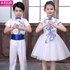 六一儿童演出中国风青花瓷连衣裙幼儿园古筝表演合唱朗诵舞蹈服装