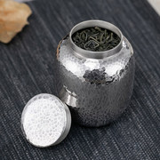 纯银999茶叶罐手工镜面锤纹，做旧大肚储茶器密封家用便携银茶叶盒