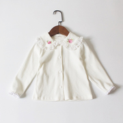 断码~秋季女童棉开衫，小外套白衬衫娃娃，领刺绣花朵