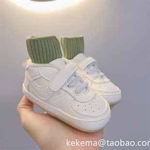 春秋男女宝宝0-1岁高帮，婴儿软底防滑运动新生儿，鞋防掉跟学步单鞋