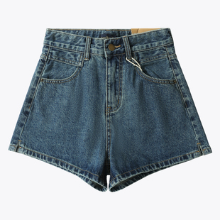 Jeans house美式复古怀旧A字形高腰小心机开衩牛仔裤子女夏季短裤
