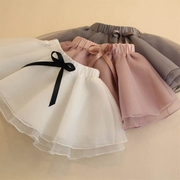 儿童短裙白色粉色灰色纱裙，女童腰裙超短裙子蓬蓬裙夏裙半身裙蕾丝