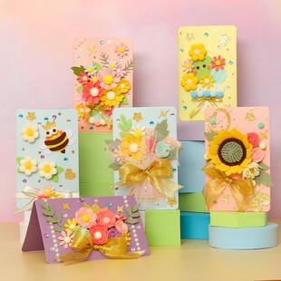 母亲节礼物儿童贺卡diy手工材料包立体花束生日祝福小卡片高级感