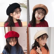 秋冬季儿童贝雷帽子时尚，女童羊毛呢，亲子画家帽子韩版宝宝蓓蕾帽潮