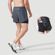 男士运动裤专业跑步短裤男假两件轻薄透气反光健身田径训练马拉松