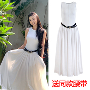 明星易梦玲(易梦玲)同款白色连衣裙，女夏季收腰高级感无袖背心裙子拖地长裙