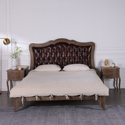头层油蜡真皮床美式橡木实木床法式复古做旧双人简约现代轻奢婚床