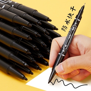 100支小双头记号笔勾线笔美术生黑色小头细头马克笔儿童绘画笔