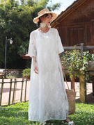 原创女装初秋文艺气质白色森系宽松显瘦大码连衣裙超仙袍子长裙