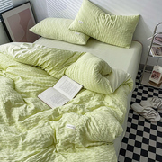 夏季北欧风泡泡纱轻奢蜜瓜绿床上四件套纯色贴标款床单被套三件套