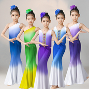 孔雀舞演出少儿鱼尾大摆半身裙儿童傣族舞蹈服装女练习功成人艺考
