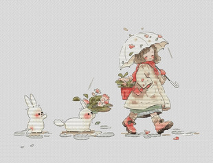 法国dmc绣线十字绣材料，包装饰画a656女孩和兔兔印花小幅简单