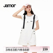 jamor经典撞色拼接背带裤，女装夏季时尚，休闲显瘦短裤子