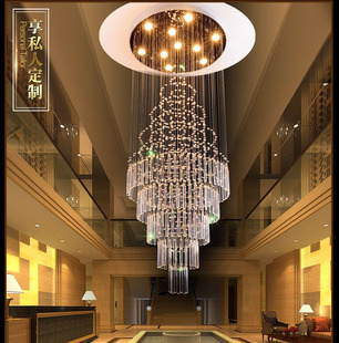 欧式别墅复式楼楼梯水晶吊灯奢华时尚个性客厅楼中楼圆形长吊线灯