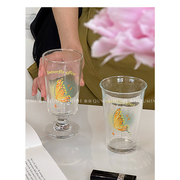 黄色蝴蝶渐变玻璃杯原创设计仙女，水杯家用敞口杯果汁冷饮杯高脚杯
