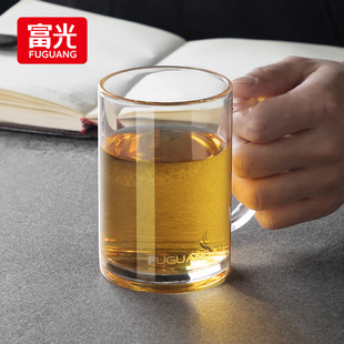 富光玻璃杯带把透明双层杯子，家用水杯套装加厚耐热茶杯创意女定制