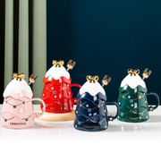 圣诞树水杯陶瓷家用圣诞杯子情侣马克杯带盖带勺圣诞节礼物高颜值