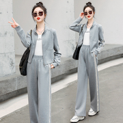 灰色运动服套装女春秋长袖时髦洋气休闲减龄炸街卫衣两件套潮