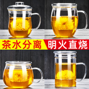 茶杯玻璃杯过滤泡花茶家用带，盖带把杯子茶水分离男女办公透明水杯
