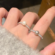 珍珠戒指女小众设计素圈戒指，女轻奢高级感锆石尾戒独特食指环