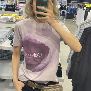 Calvin Klein CK夏季女士时尚潮流字母泼墨渲染圆领短袖T恤衫