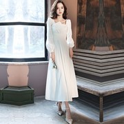 2022短袖中裙婚礼春夏白色小礼服裙平时可穿小个子设计感