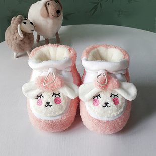 婴儿棉鞋0-1岁男女宝宝学步鞋，冬季软底加绒加厚新生儿步前鞋不掉8