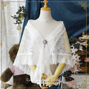 自制 梅影中式洋装搭配三角巾花边围巾夏季蕾丝披肩 精致