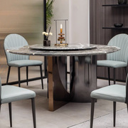 意式圆形饭桌大理石餐桌椅组合带转盘，圆形1.8米圆桌现代家用饭桌