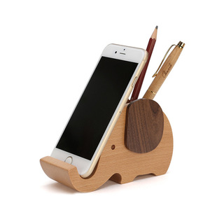 木质手机支架DIY 多功能木制笔插笔筒大象手机支架 实木手机底座