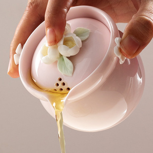 女士茶具个人专用陶瓷，茶壶单壶粉色泡，茶壶家用手抓壶办公室茶杯