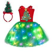 圣诞节儿童服装led圣诞树裙欧美女童连衣裙套装发光t裙表演服定制