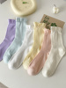 白色袜子女中筒春秋季松口纯棉，秋季薄款透气堆堆长筒月子袜孕妇袜