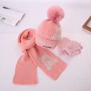 儿童帽子冬季加绒围巾手套三件套加厚保暖时尚男童女宝宝毛线帽潮