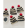 韩版可爱毛球彩色条纹红色针织帽，女秋冬季保暖护耳，包头帽(包头帽)毛线帽潮
