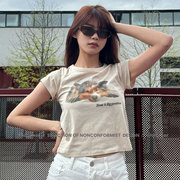 韩国设计师品牌restandrecreationy原单短款修身狗狗短袖T恤