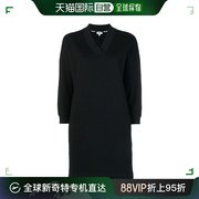 香港直邮kenzo女士，黑色棉质长袖小v领针织，连衣裙f002ro728952-9