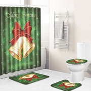 创意圣诞印花跨境外贸浴帘马桶地毯四件组合装节日装饰卫生间