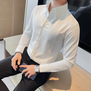 2024秋季长袖白色衬衫英伦，商务正装法式扣大尖领免烫修身衬衣