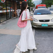 白色法式简约大气拼接连衣裙，女夏季2024气质休闲风假两件长裙