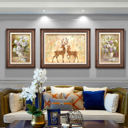 客厅装饰画沙发背景墙挂画美式卧室，玄关壁画三联画墙画欧式油画鹿