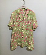 原 价¥78vintage  日本古着花朵图案绿色雪纺衬衫